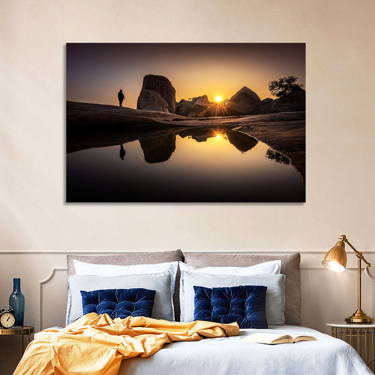 Hemakuta Hill Sunrise Temples Wall Art in a room, landscape
