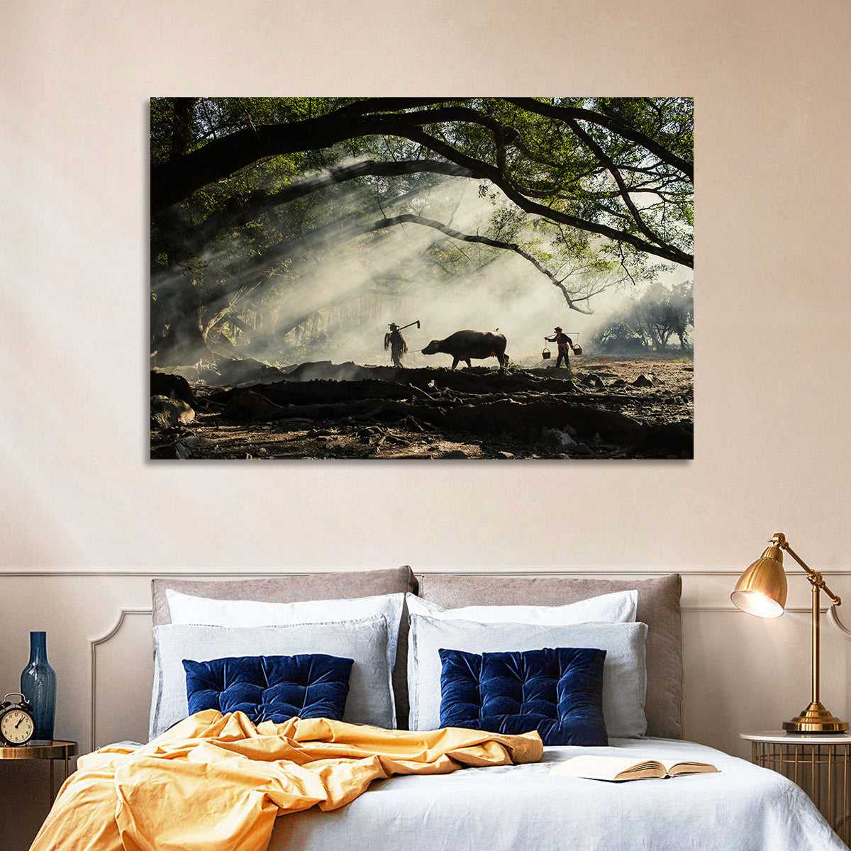 Village Morning with Buffalo Wall Art in a room, landscape
