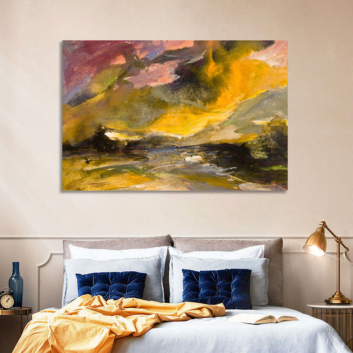 Coastal Storm Over Distant Water Wall Art in a room, landscape
