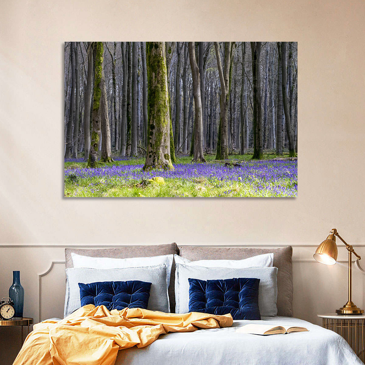 Bluebell Beechwood Grove Wall Art in a room, landscape