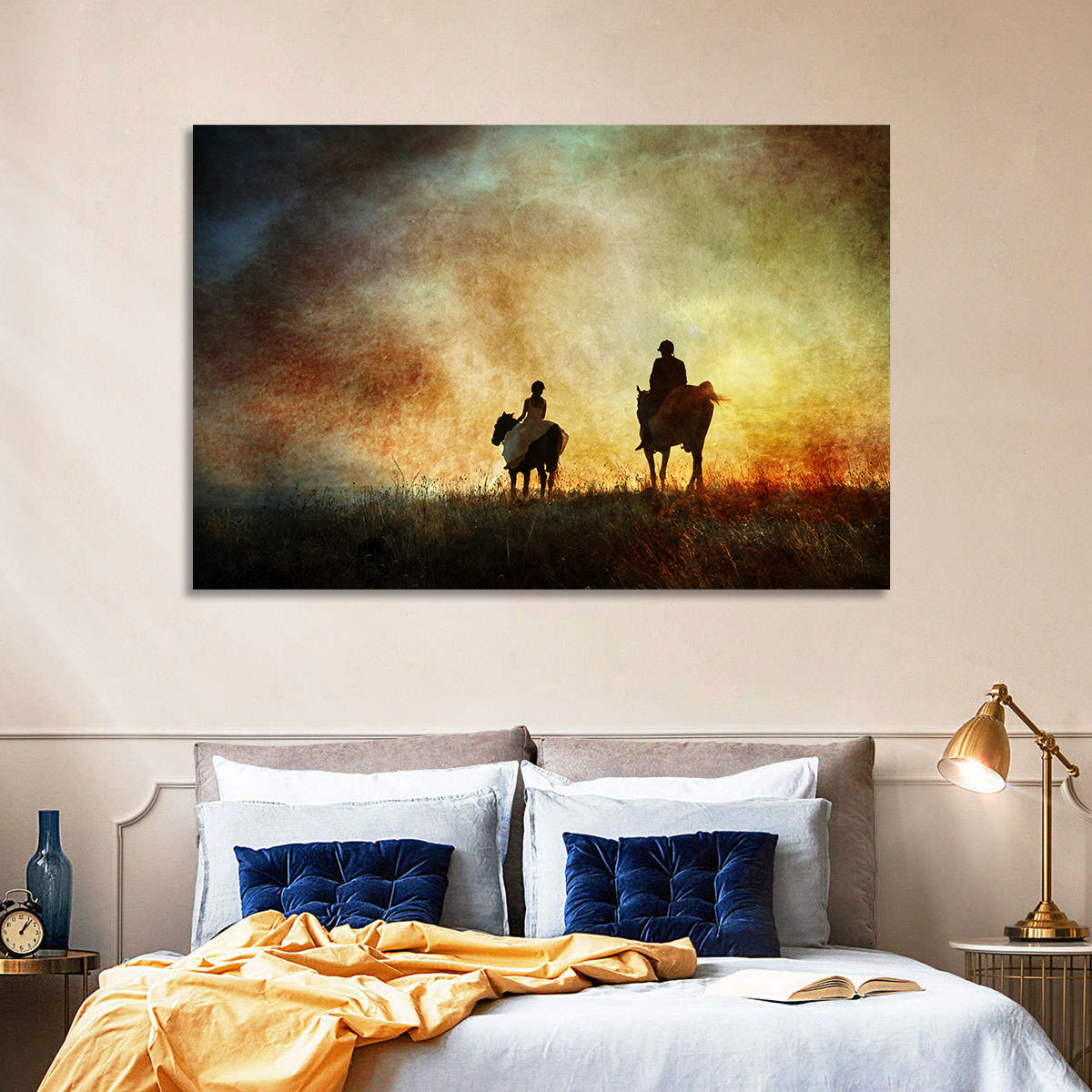 Silhouetted Horse Riders at Sunset Wall Art
