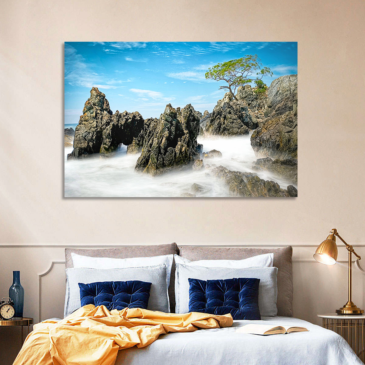 Karang Bebay Misty Shore Wall Art in a room, landscape