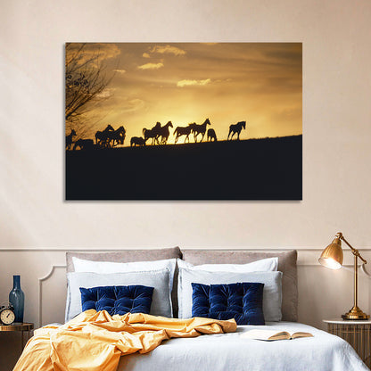 Mustang Silhouettes at Sunset Wall Art