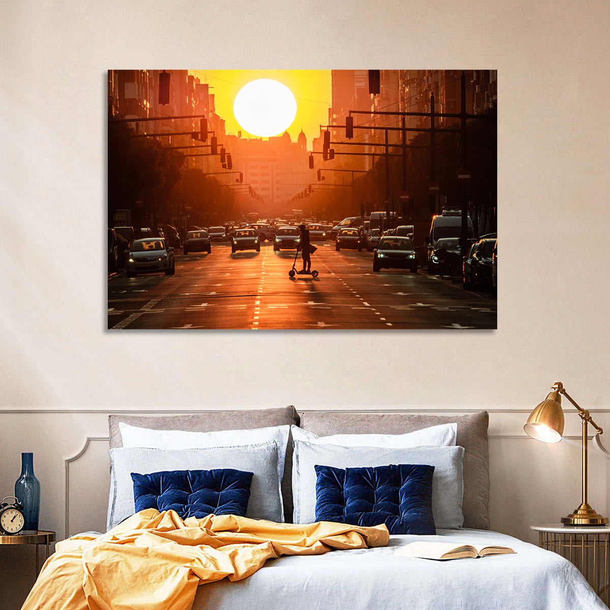 Valencia Port Avenue at Dusk Wall Art in a room, landscape