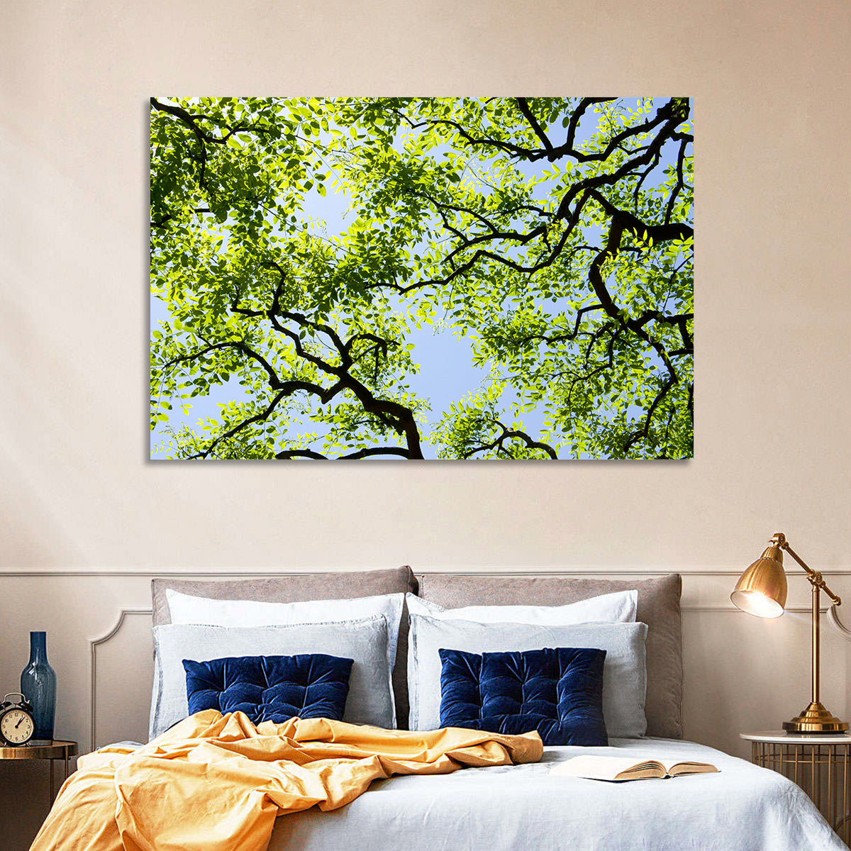 Sunlit Tree Canopy Wall Art in a room, landscape
