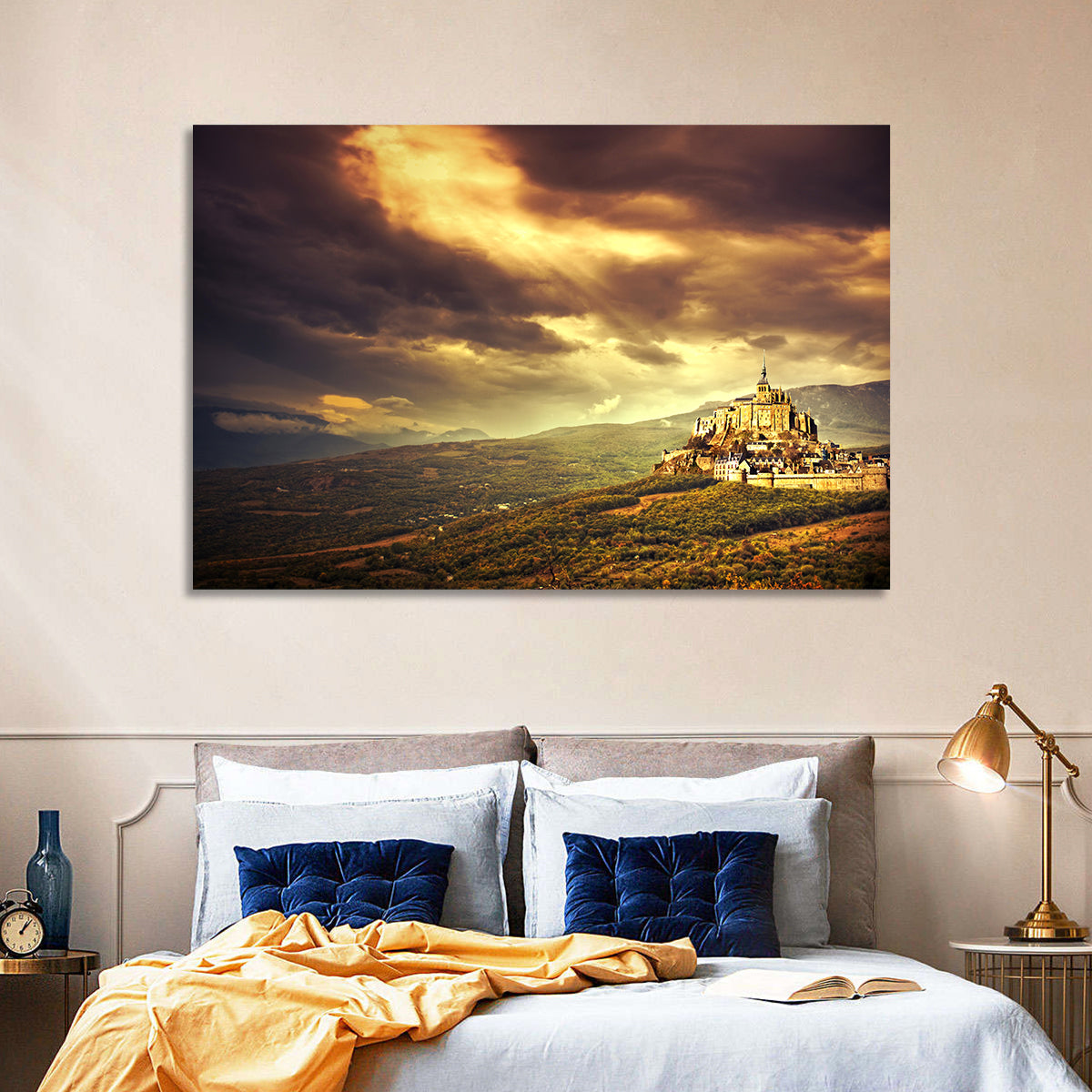 Mont-saint-michel Castle at Dusk Wall Art in a room, landscape