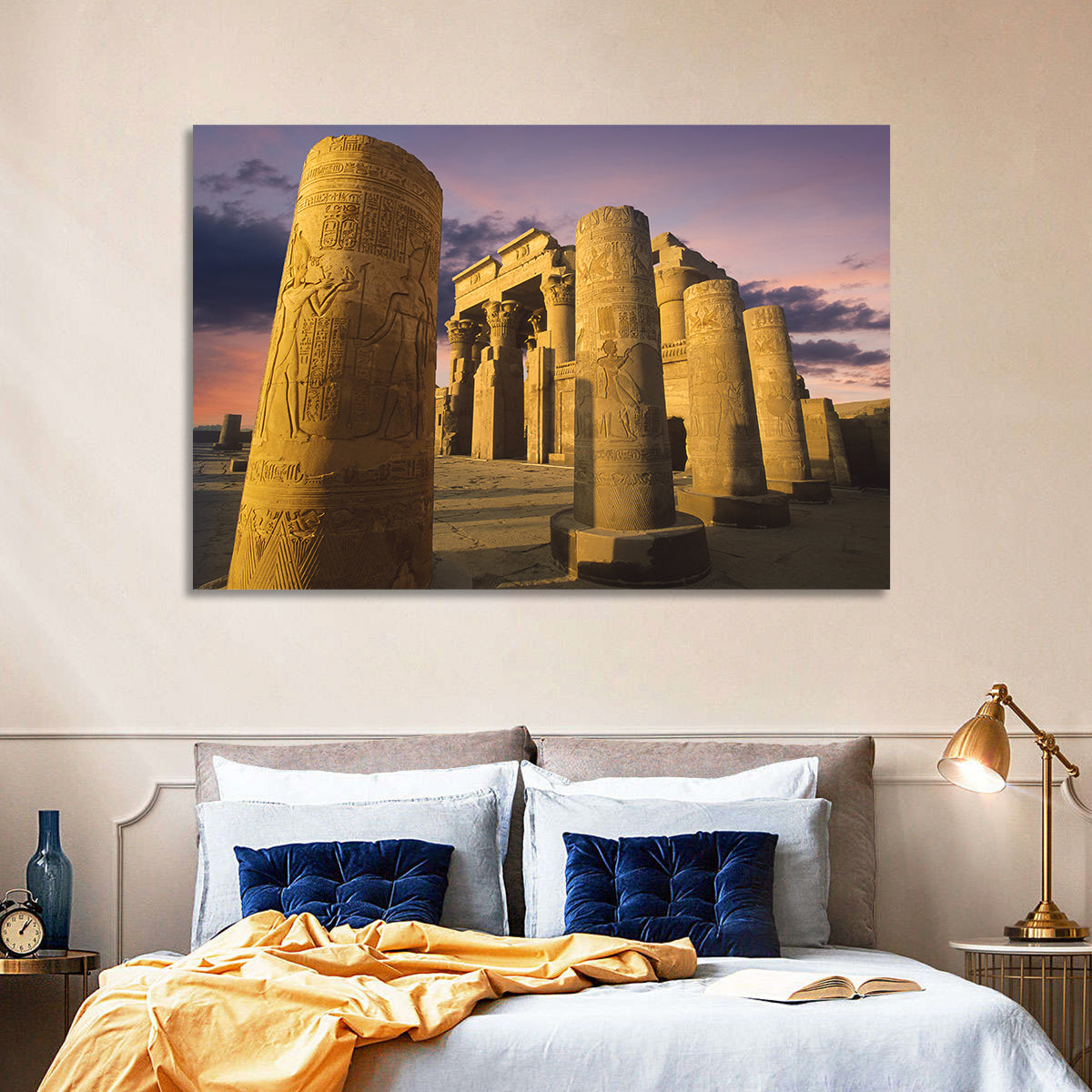 Kom Ombo Temple Pillars at Sunset Wall Art in a room, landscape