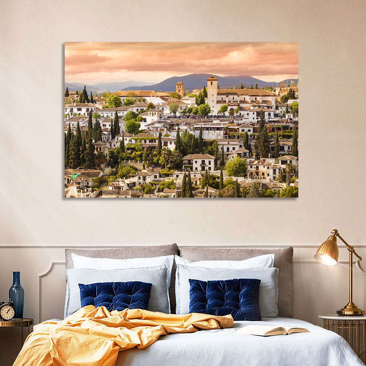 Granada Albaicín Sunset Cityscape Wall Art in a room, landscape