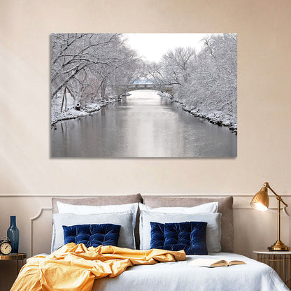 Yahara River Winter Stone Bridge Wall Art