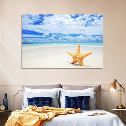 Minimalist Yellow Starfish on Turquoise Shore Wall Art