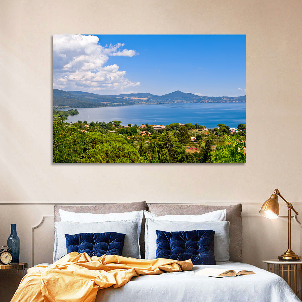 Lake Bracciano View Wall Art in a room, landscape
