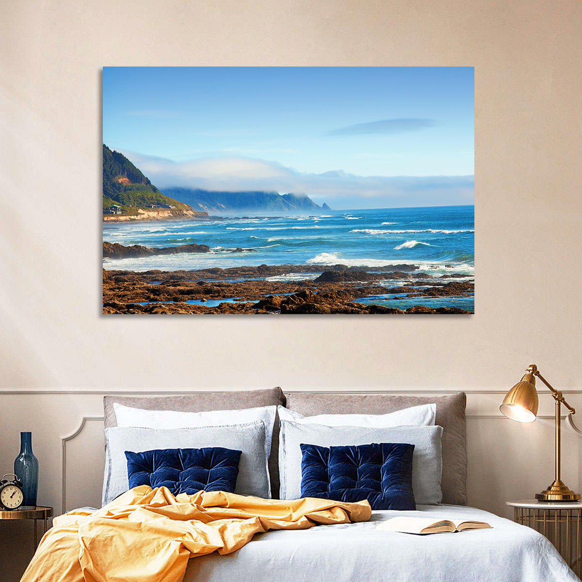 Misty Oregon Coast Tide Pools Wall Art in a room, landscape