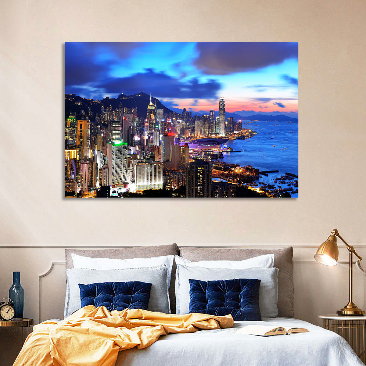 Victoria Harbour Skyline, Hong Kong Wall Art in a room, landscape