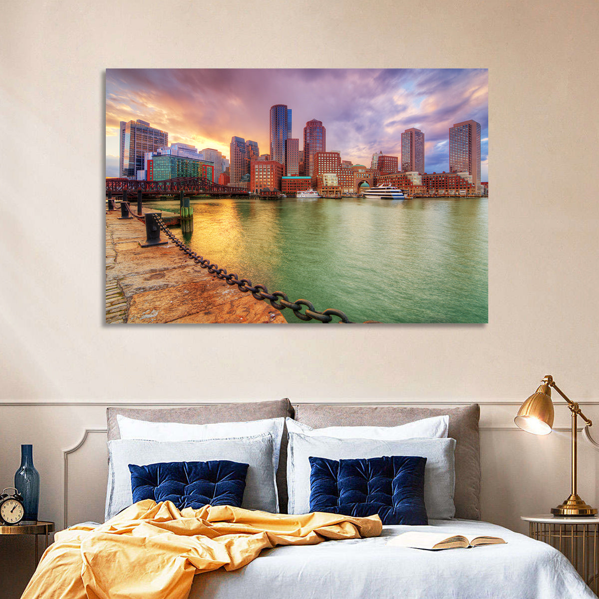 Boston Harbor Skyline at Sunset Wall Art