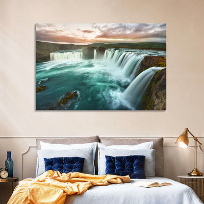 Goðafoss Waterfall at Golden Hour Wall Art