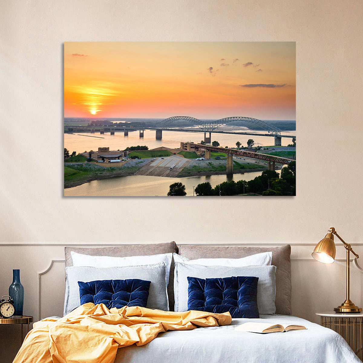 Hernando De Soto Bridge at Sunset Wall Art in a room, landscape