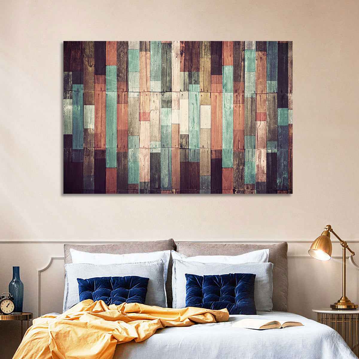 Sound Waves Wood Planks Wall Art in a room, landscape