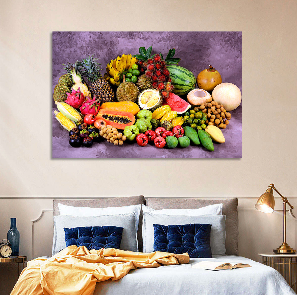 Tropical Fruit Still Life Wall Art in a room, landscape