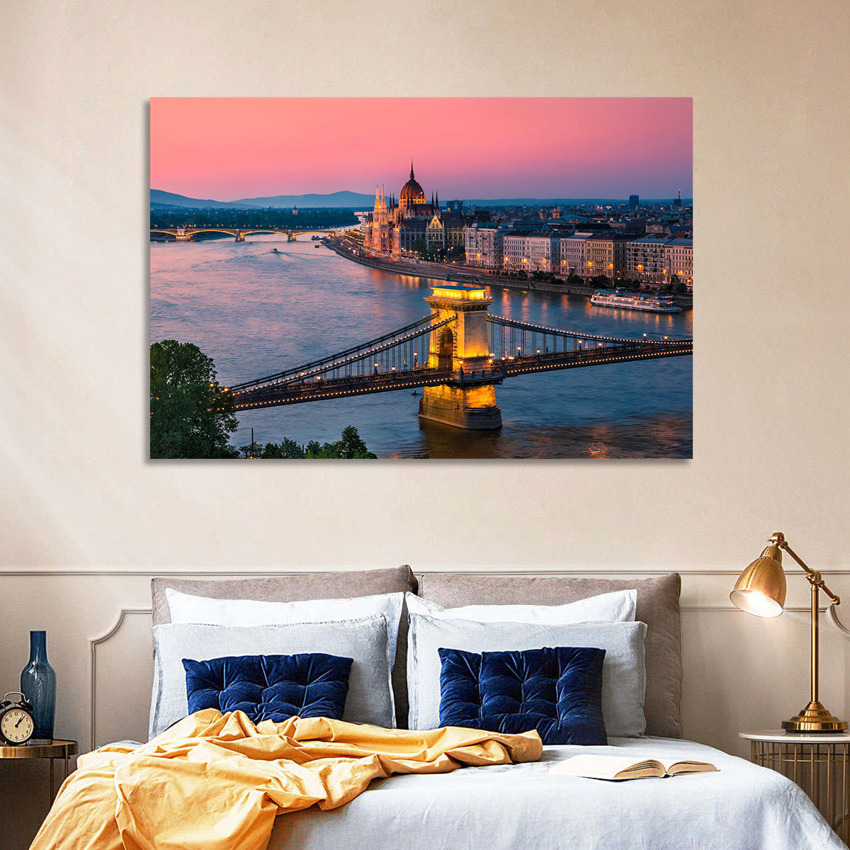Budapest Chain Bridge at Twilight Wall Art