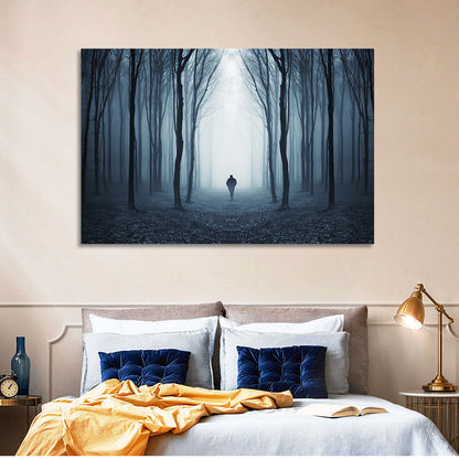 Lone Figure in Misty Forest Wall Art