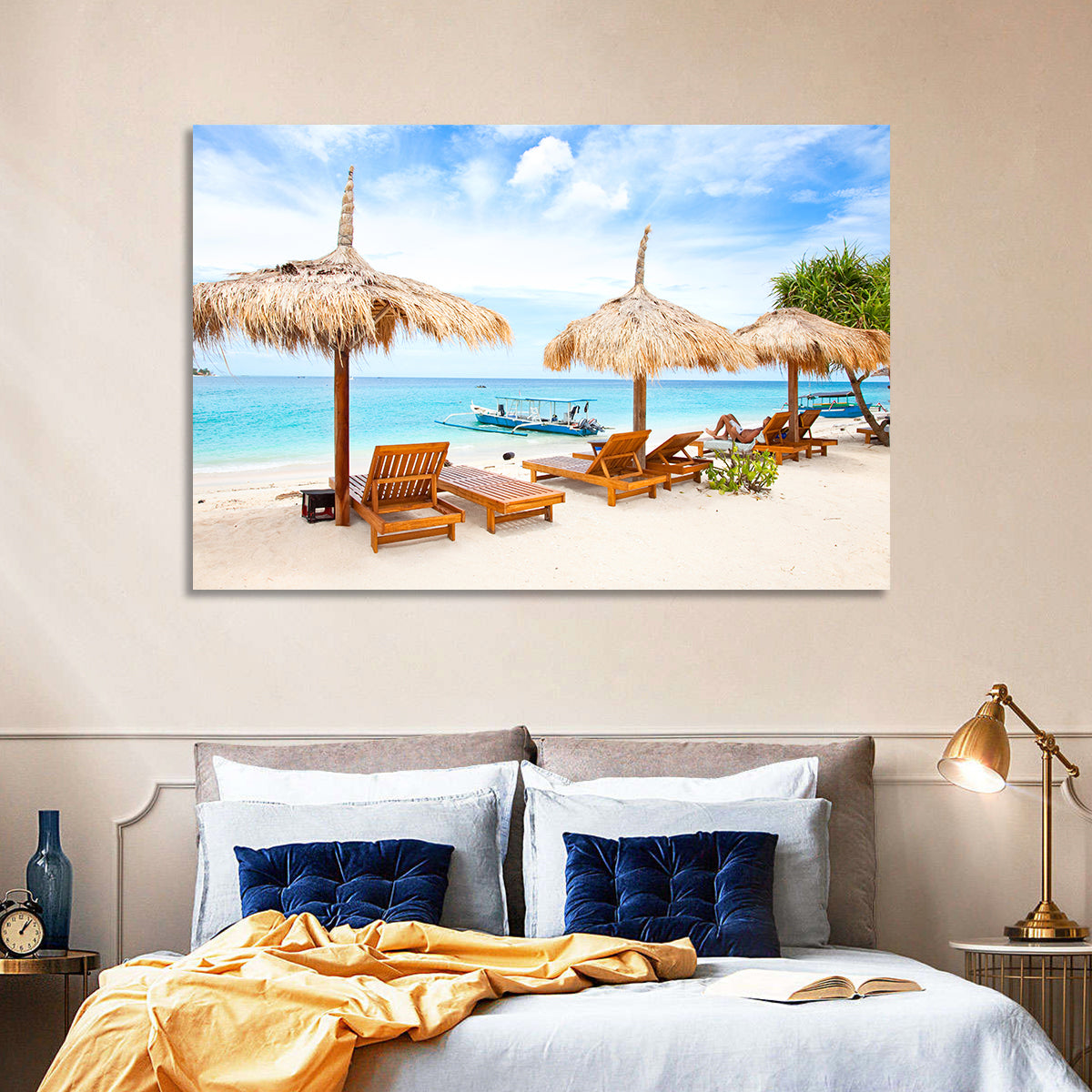 Gili Meno Beach with Thatched Umbrellas Wall Art in a room, landscape