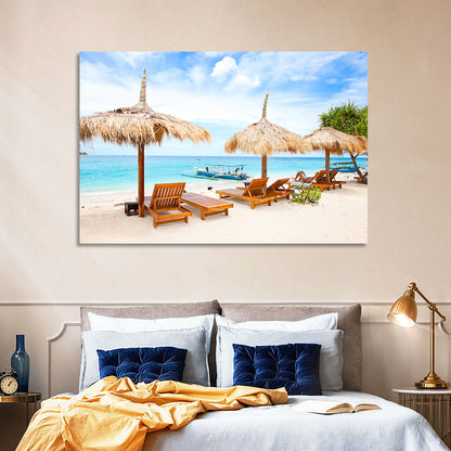 Gili Meno Beach with Thatched Umbrellas Wall Art