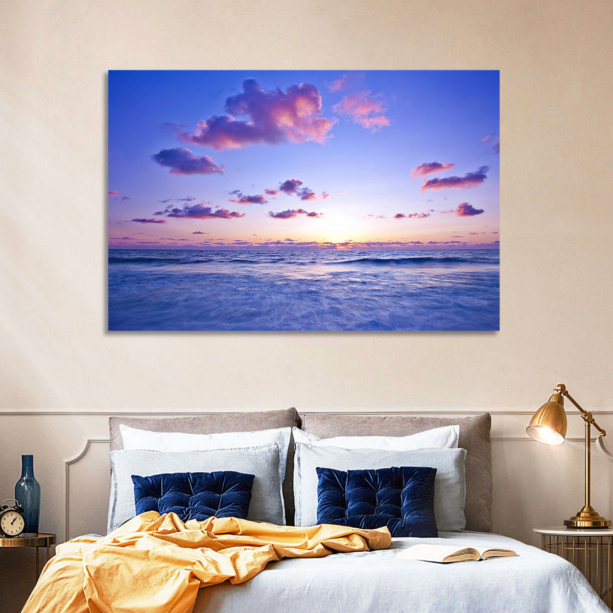 Mediterranean Sunset Wall Art in a room, landscape