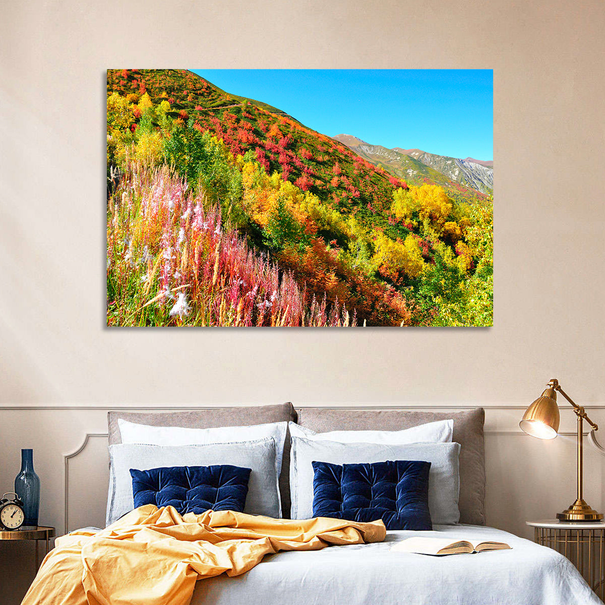 Svaneti Autumn Mountain Landscape Wall Art in a room, landscape