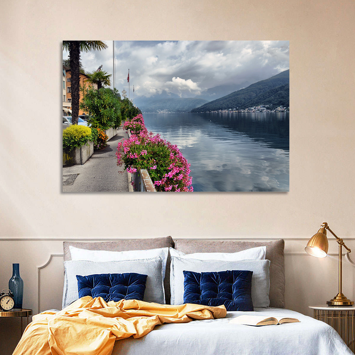 Lake Lugano Floral Walkway Wall Art in a room, landscape
