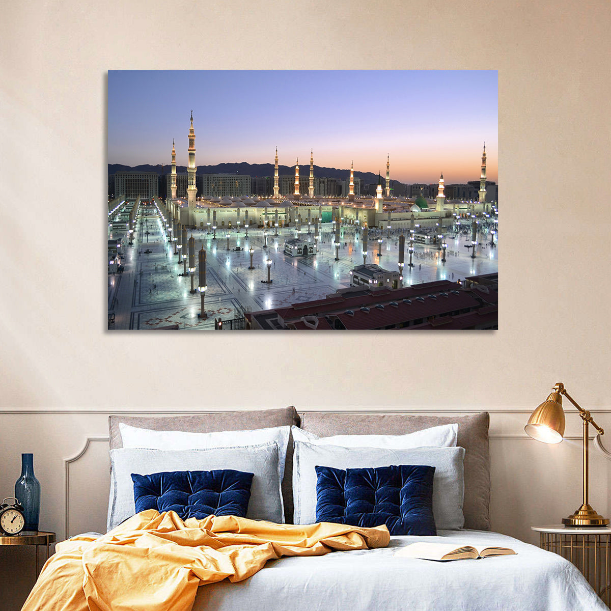 Nabawi Mosque at Dusk, Medina Wall Art in a room, landscape