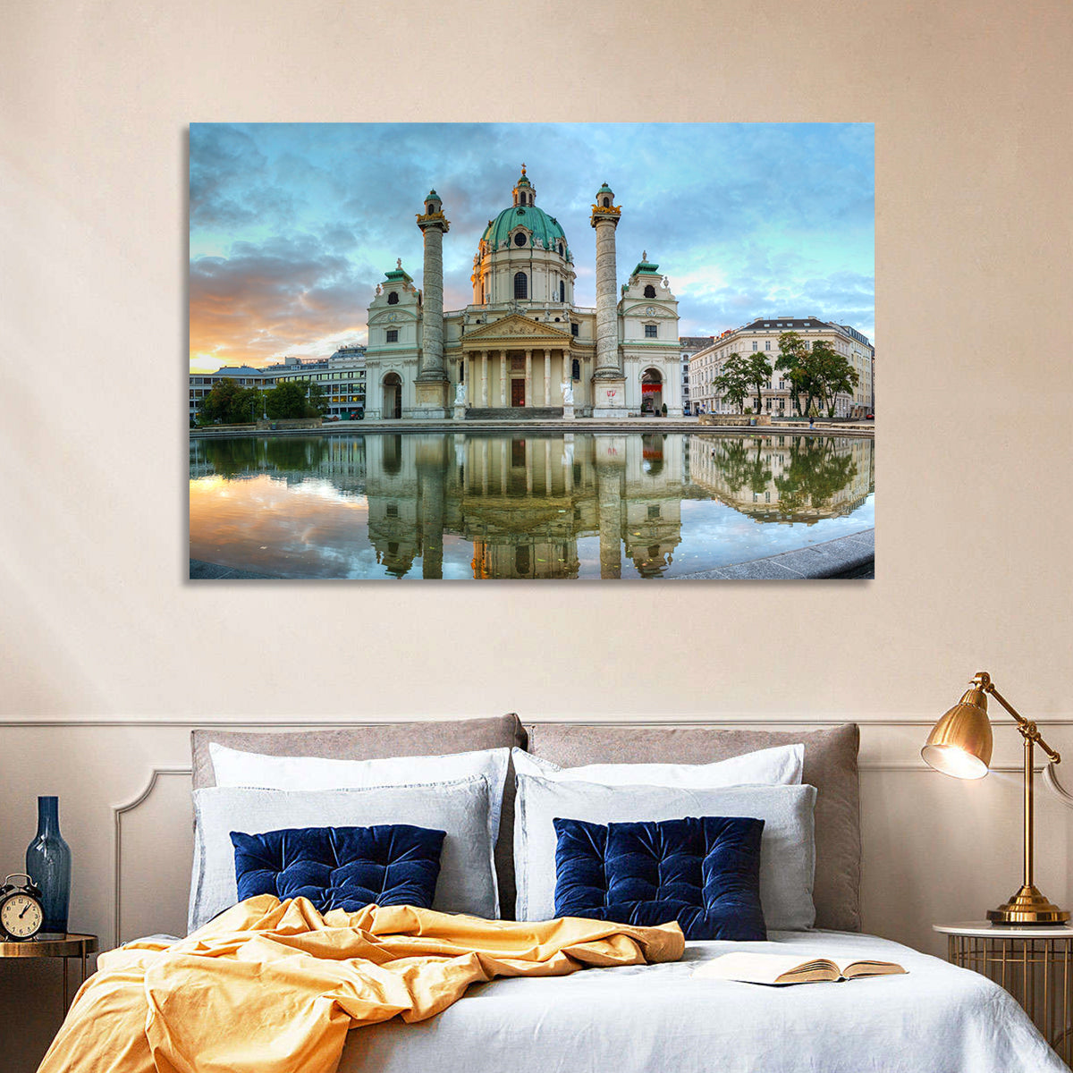 Karlskirche at Golden Hour Wall Art in a room, landscape