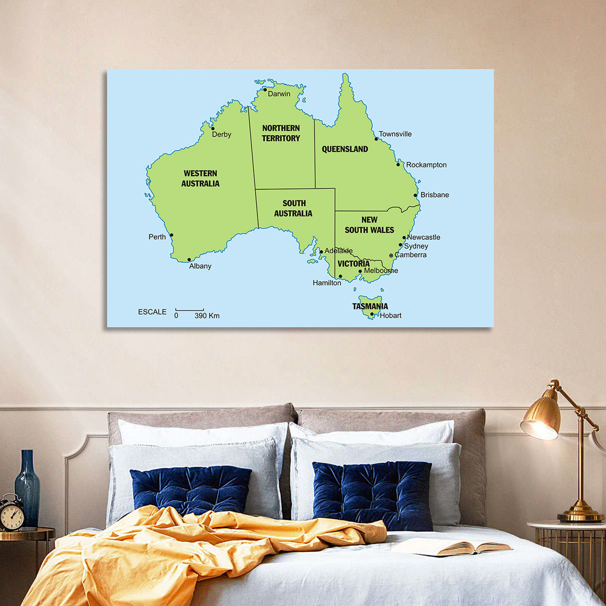Minimalist Australia Map with State Labels Wall Art
