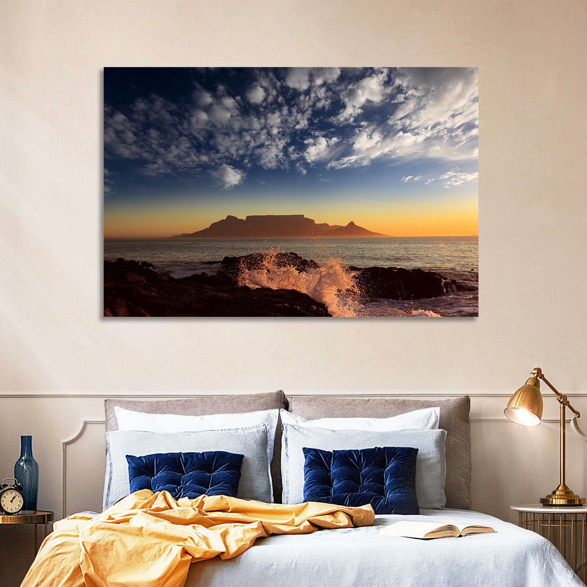 Table Mountain Sunset Silhouette Wall Art in a room, landscape