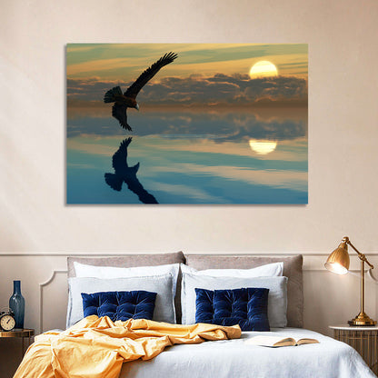 Bald Eagle Sunset Reflection Wall Art