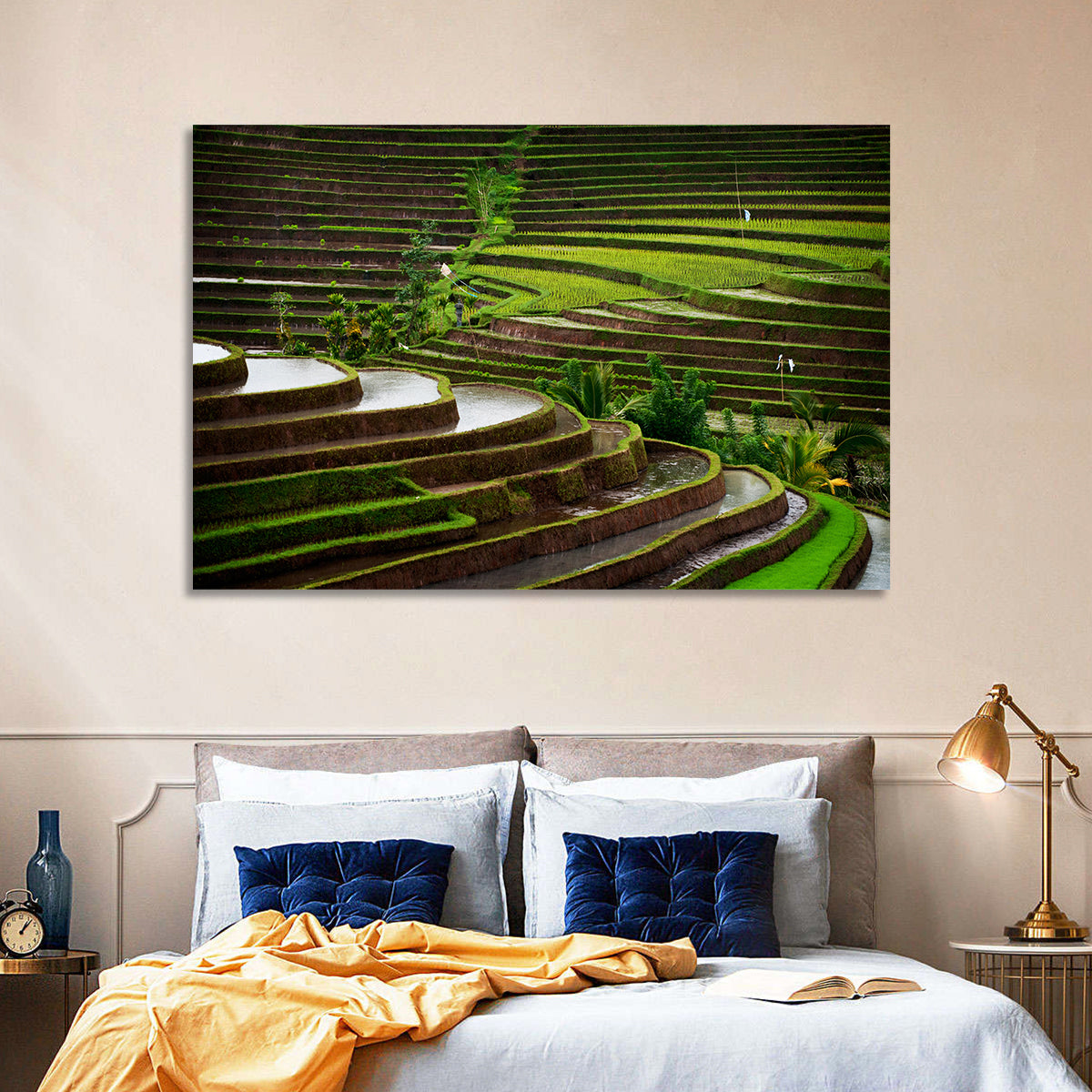 Lush Rice Terraces Wall Art in a room, landscape