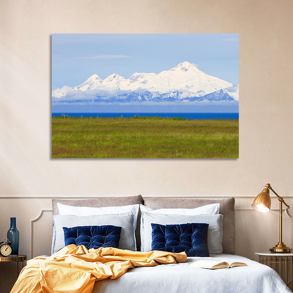 Mount Iliamna Volcano Wall Art in a room, landscape