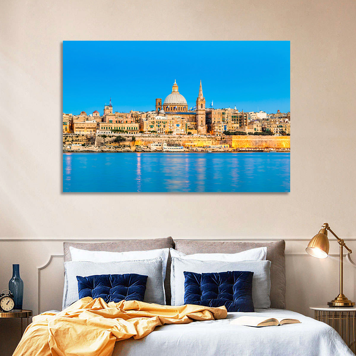 Valletta Waterfront Skyline Wall Art in a room, landscape