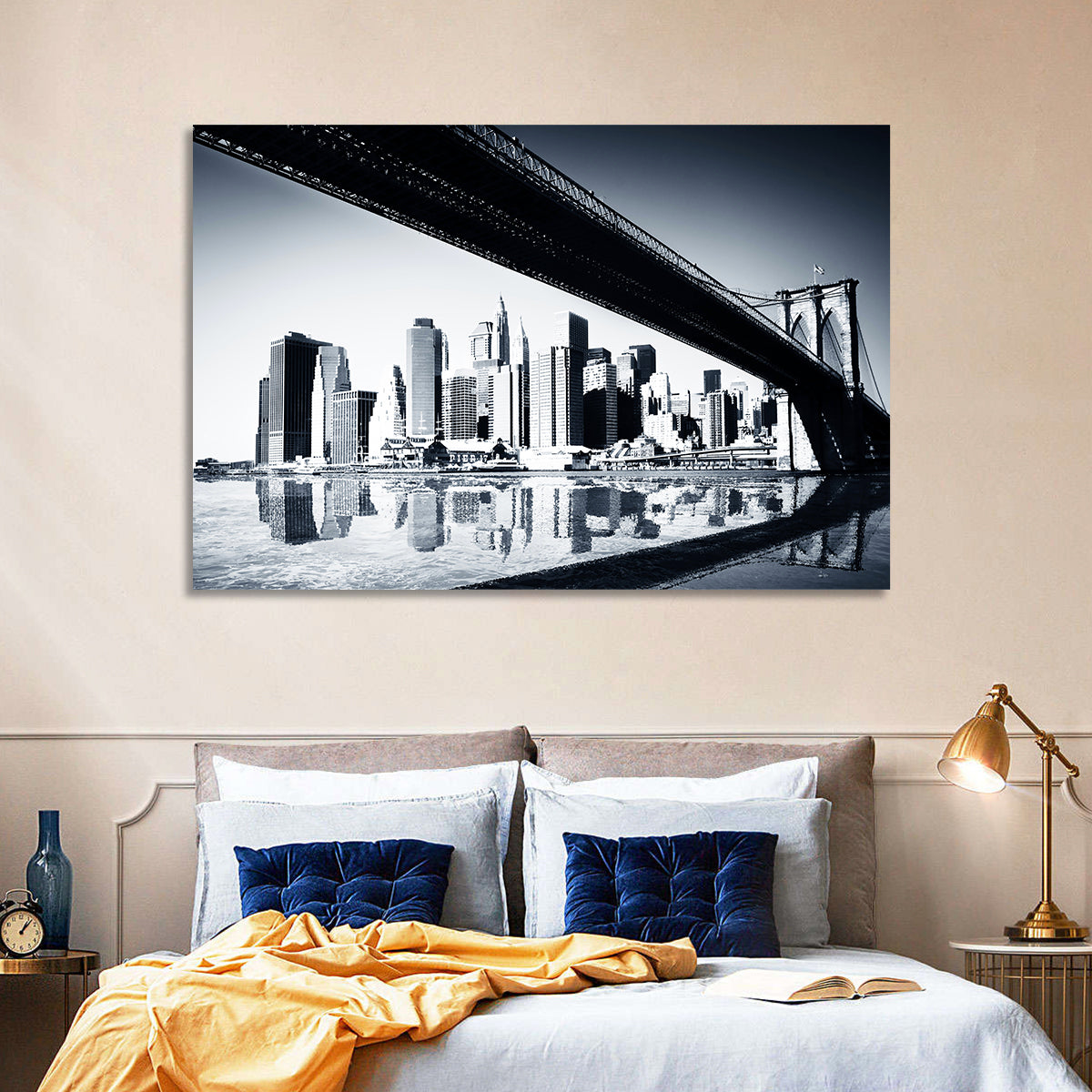 Brooklyn Bridge Low Angle Skyline Reflection Wall Art