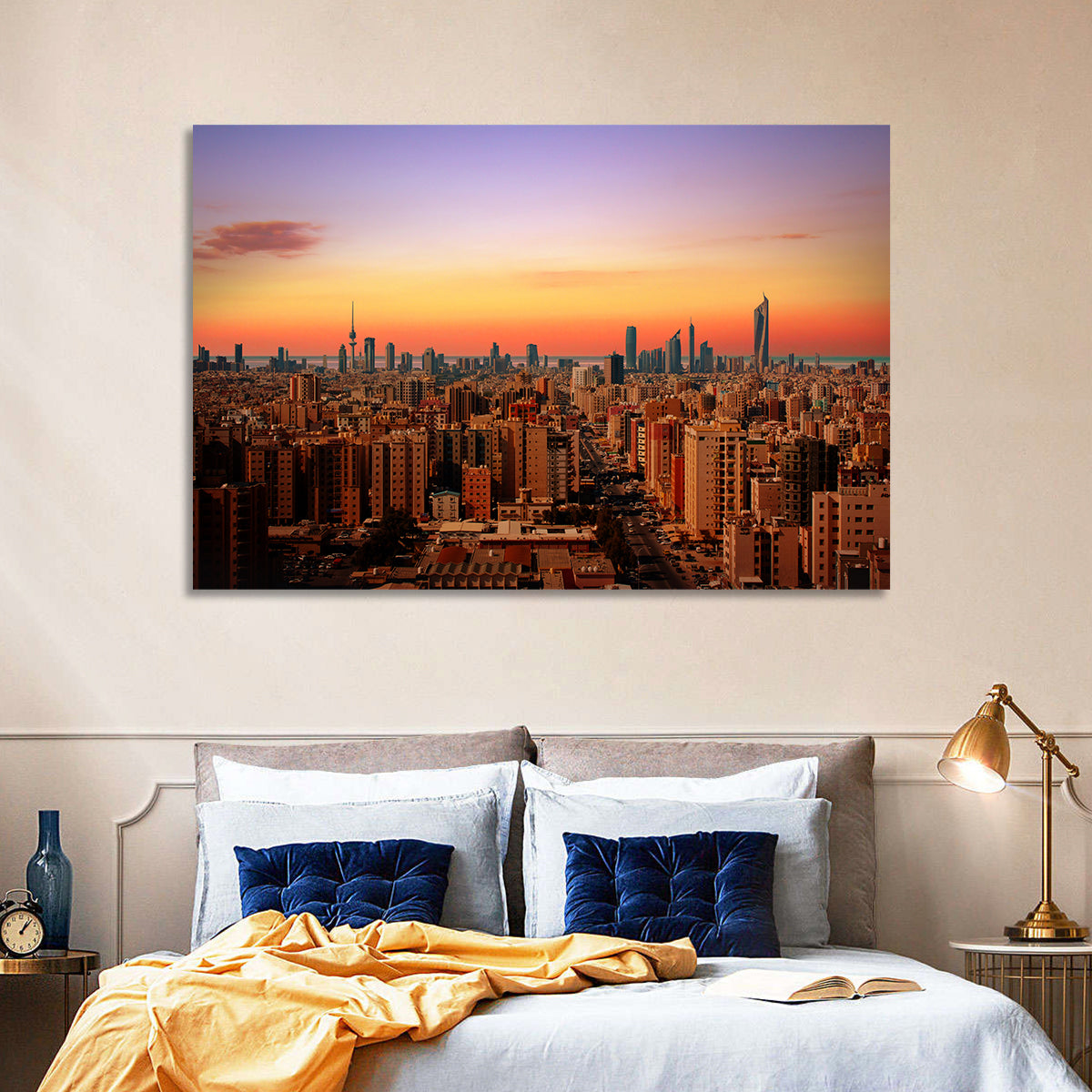 Kuwait City Skyline at Dusk Wall Art in a room, landscape