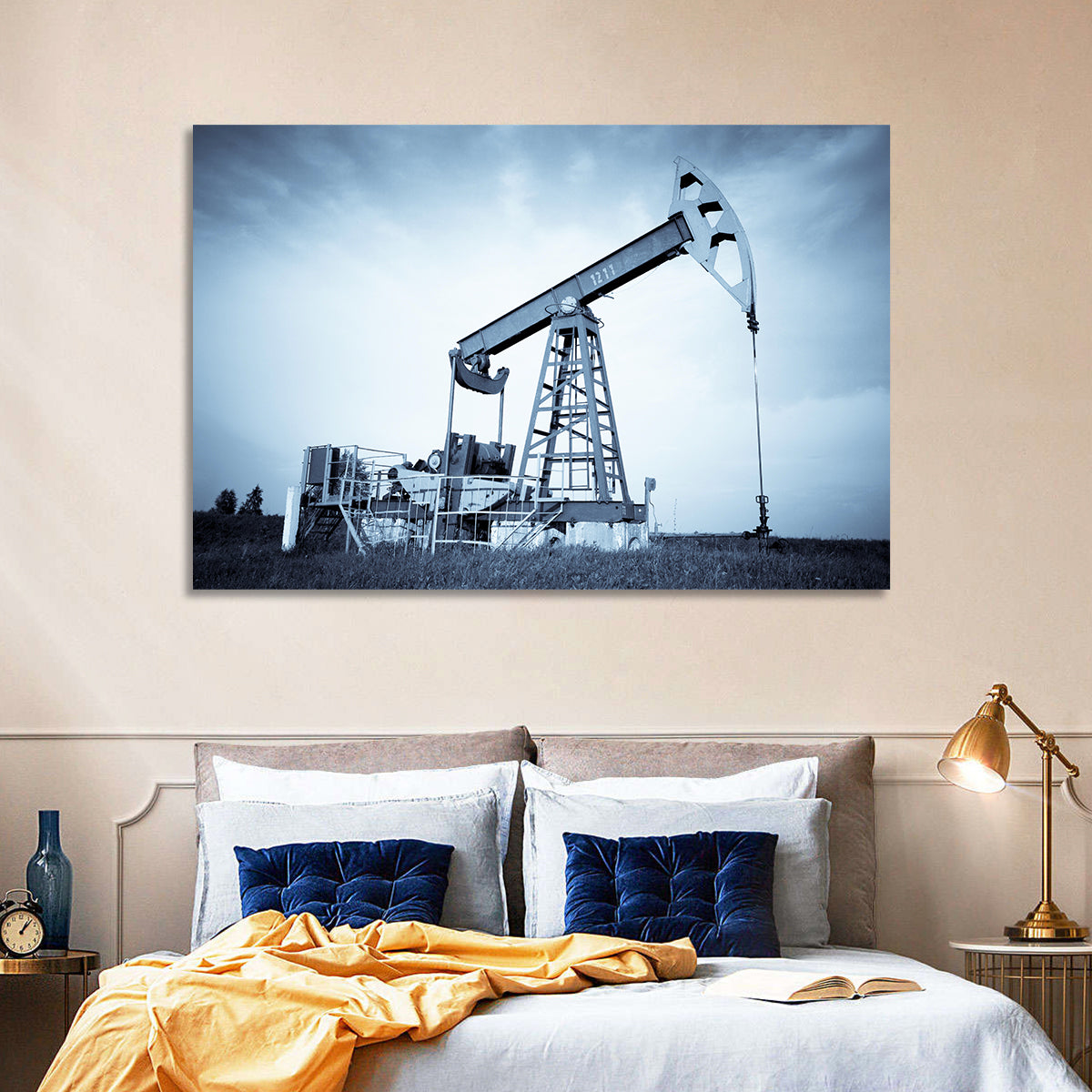 Oil Pump Jack 1211 Wall Art in a room, landscape