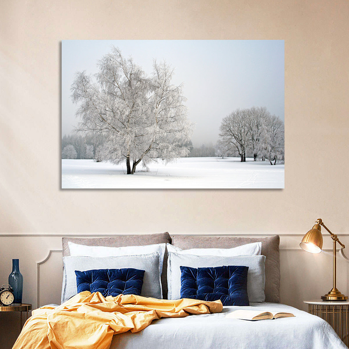 Frosted Birch Grove Wall Art in a room, landscape