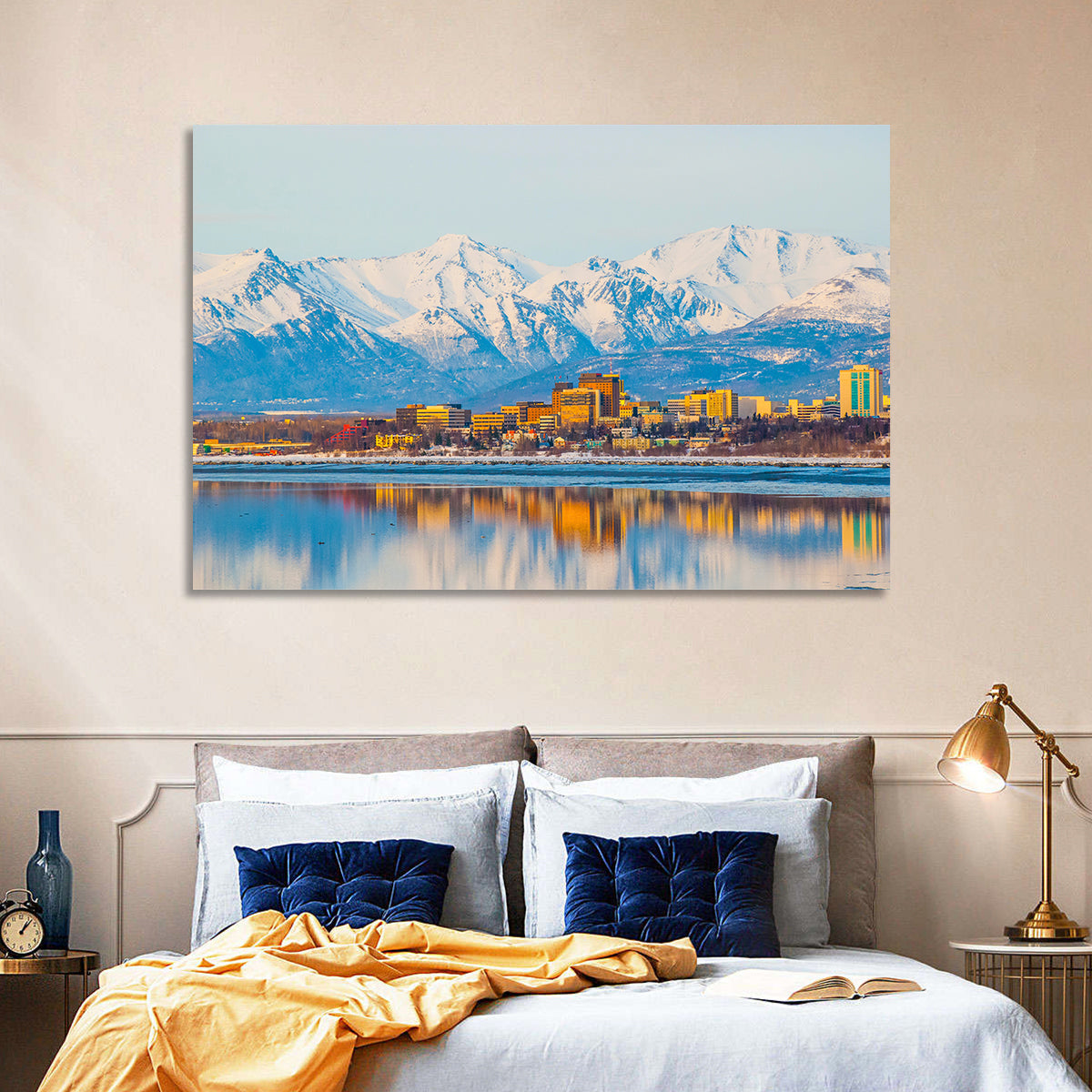 Anchorage Morning Skyline Wall Art in a room, landscape