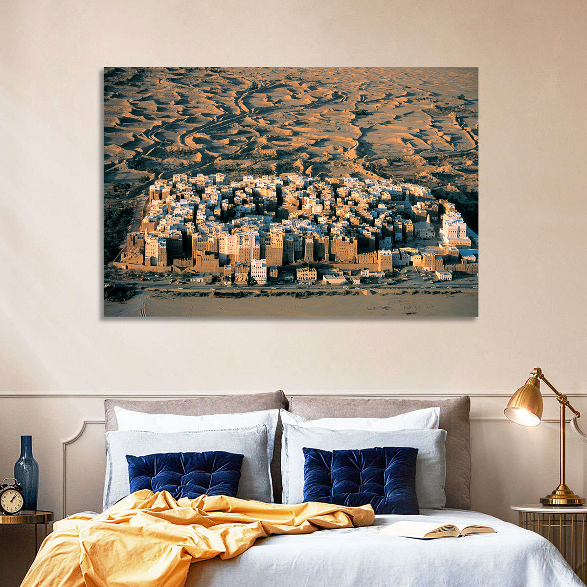 Shibam Mudbrick Cityscape Wall Art in a room, landscape