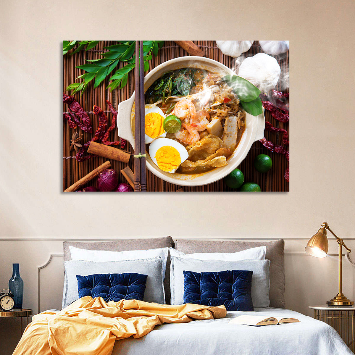 Malaysian Prawn Mee Bowl Wall Art in a room, landscape
