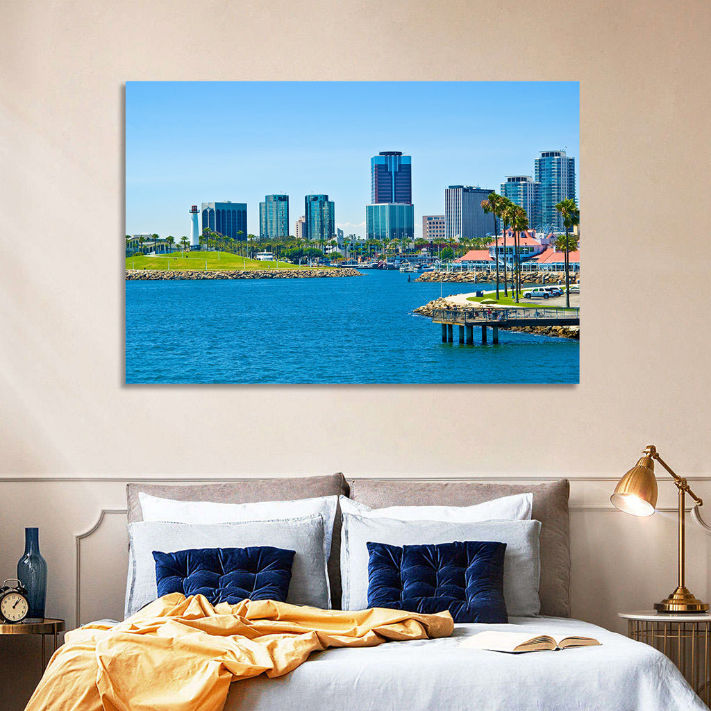 Long Beach Rainbow Harbor Skyline Wall Art