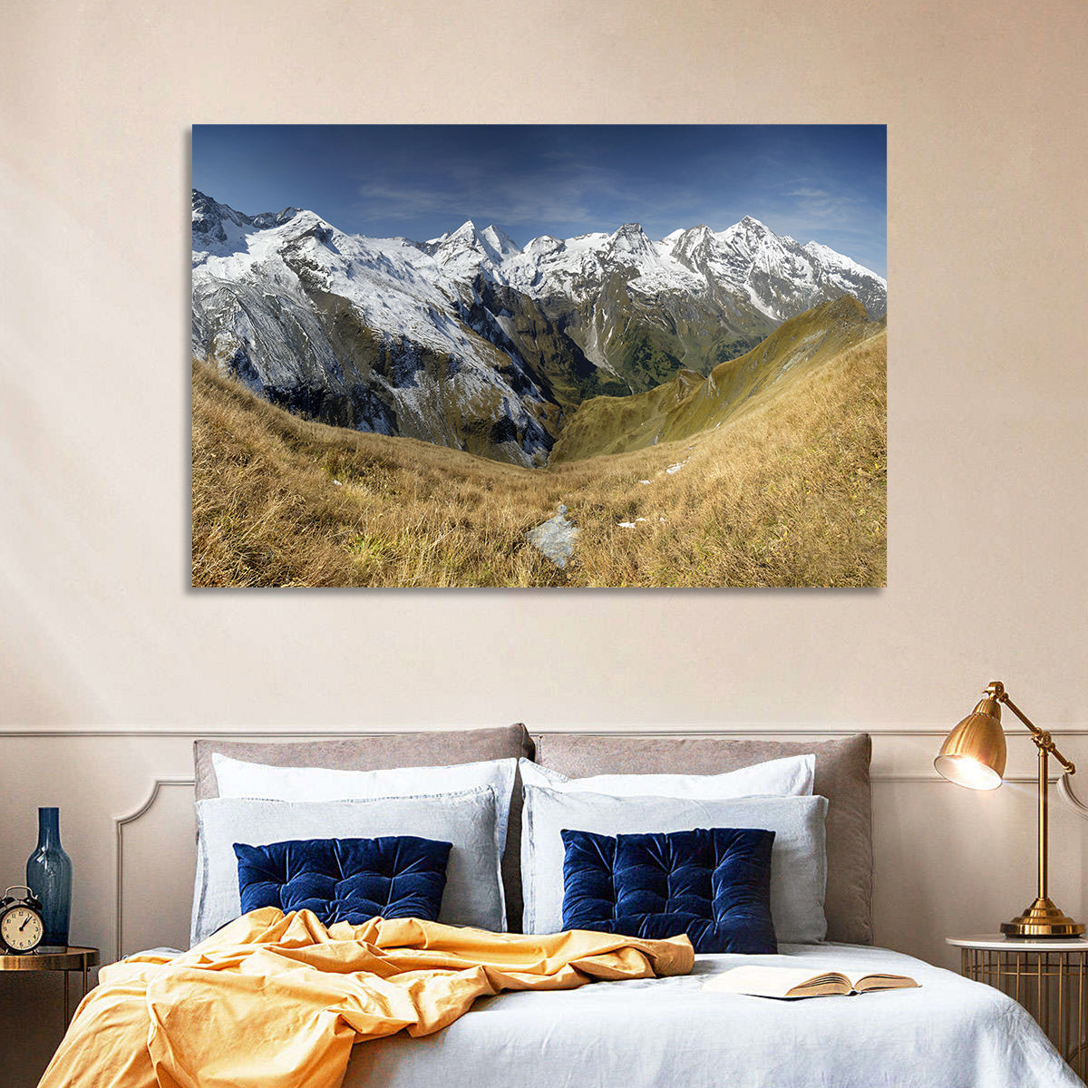 Crisp Alpine Valley with Snow-capped Peaks Wall Art