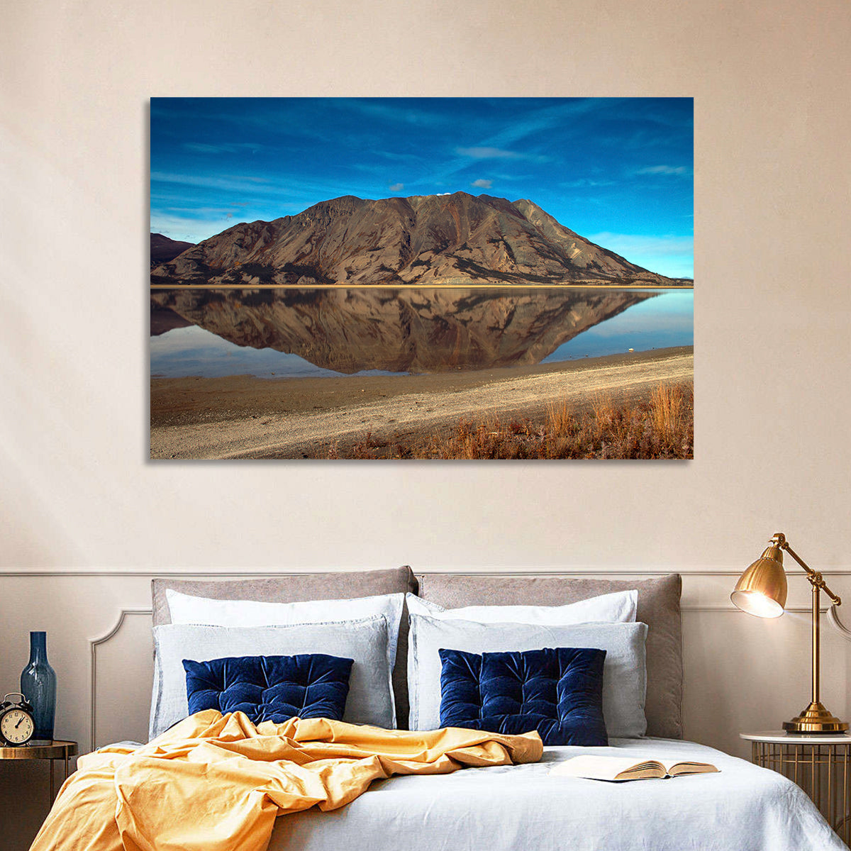 Rocky Peak Reflection, Kluane Lake Wall Art in a room, landscape