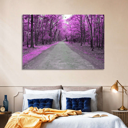 Magenta Autumn Forest Road Wall Art