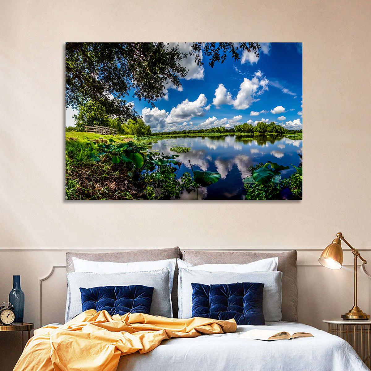 Brazos Bend Lake Reflection Wall Art in a room, landscape