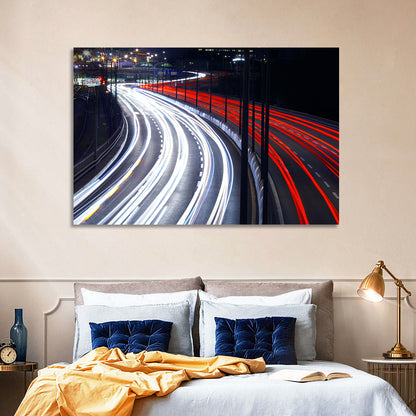 Night Highway Light Trails Wall Art